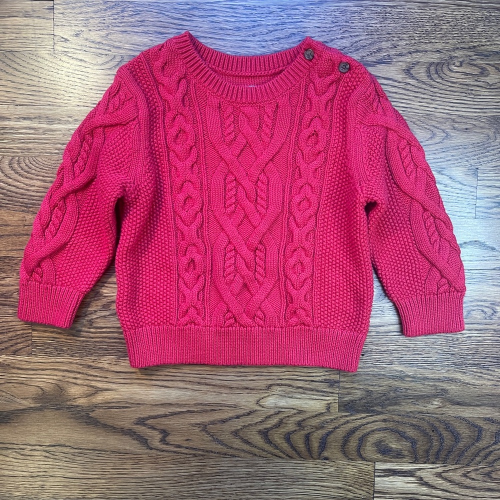 Baby GAP Kids Solid Christmas Holiday Red Cable Knit Sweater Size 18-24 Months